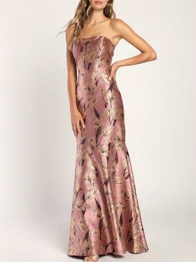 Lulus Gowning Around Mauve Floral Jacquard Mermaid Maxi Dress